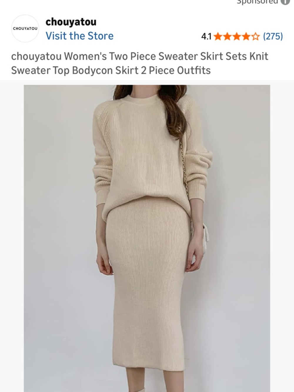 chouyatou Women's Cream Long Sleeve Ribbed Knit Dress Set